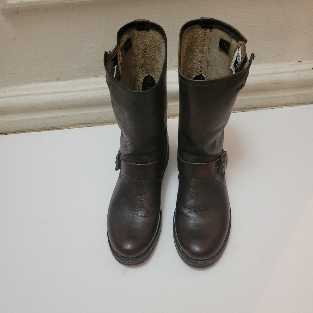 Frye Veronica Rich Brown Leather Mid-Calf Boots EUC Size 7.5‎ Moto Equestrian